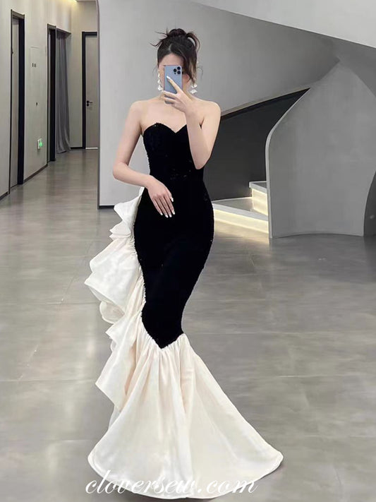 Black And Wihte Mermaid Sweetheart Strapless Elegant Formal Dresses, CP1070