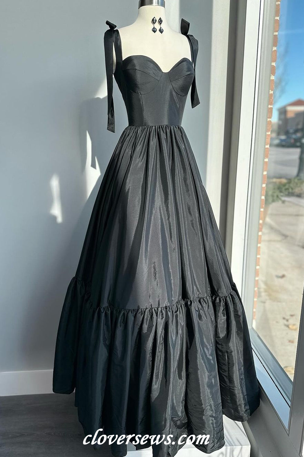 Black Satin Sweetheart A-line Simple Elegant Prom Dresses, CP1151
