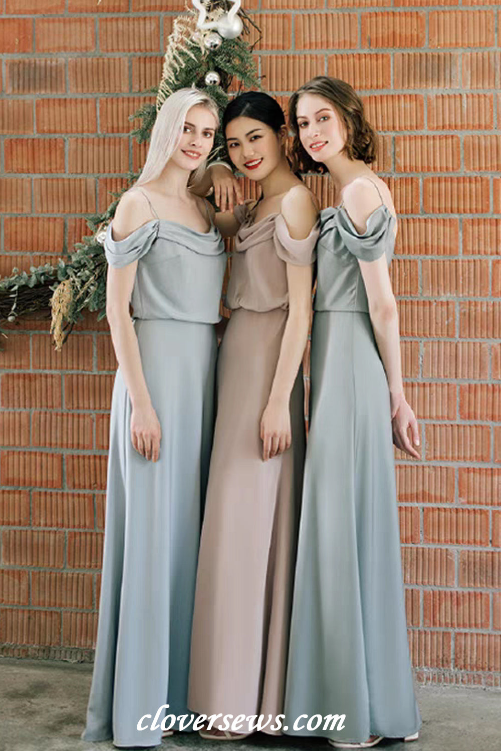 Elegant Chiffon Satin Mismatched Column Simple Long Bridesmaid Dresses, CB0311