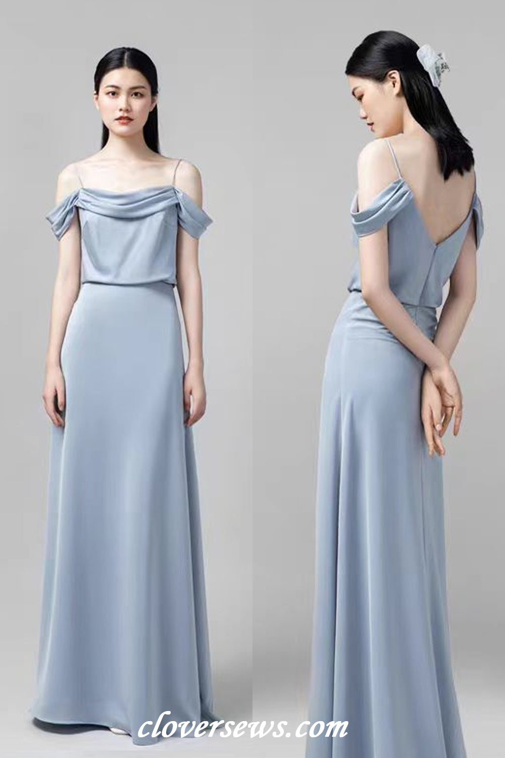 Elegant Chiffon Satin Mismatched Column Simple Long Bridesmaid Dresses, CB0311