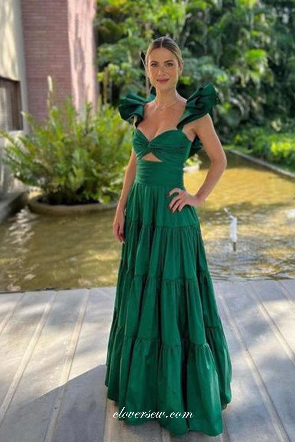 Hunter Green Cap Sleeves Fashion A-line Charming Formal Dresses, CP1095