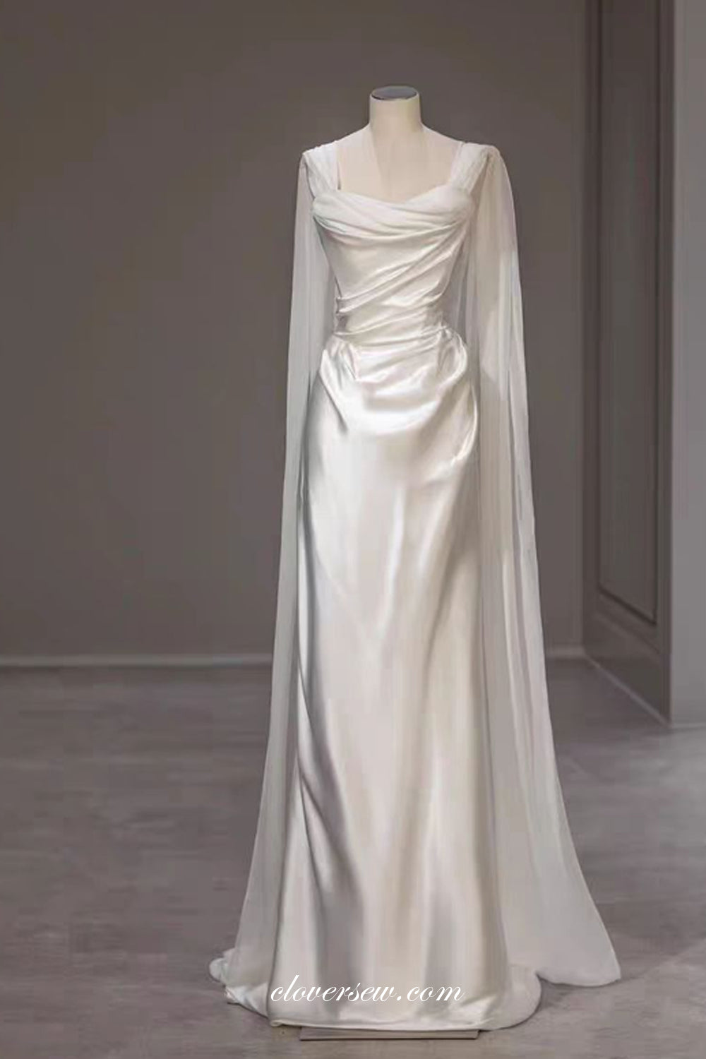 Silk Satin Detachable Straps Pleating Sheath Convertible Simple Wedding Dresses, CW0382