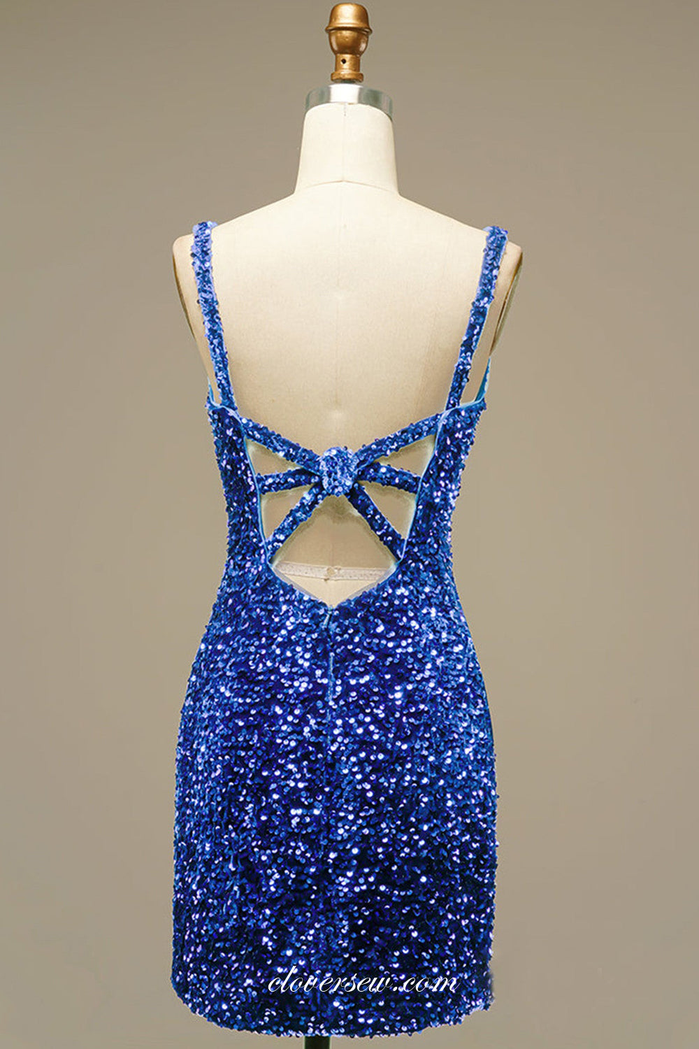 Sky Blue Sequin V-neck Sheath Sleeveless Short Shiny Party Dresses, CH0069