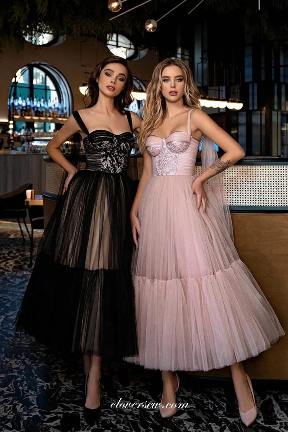 Sweetheart Sleeveless Lace Pleating Tulle Ankle Length Fashion Prom Dresses, CP1083