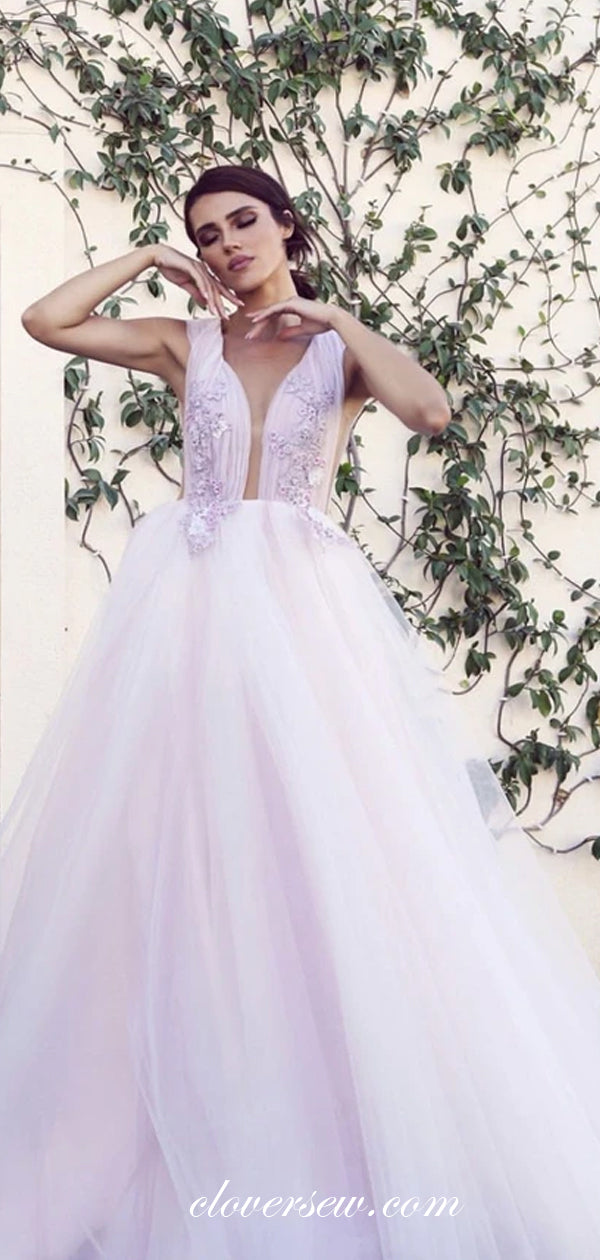 3D Applique Tulle V-neck Ball Gown Wedding Dresses, CW0207