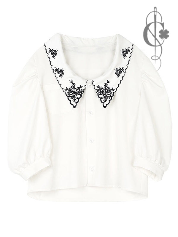 Embroidered Lapel Shirt In White Or In Black,  CO0001
