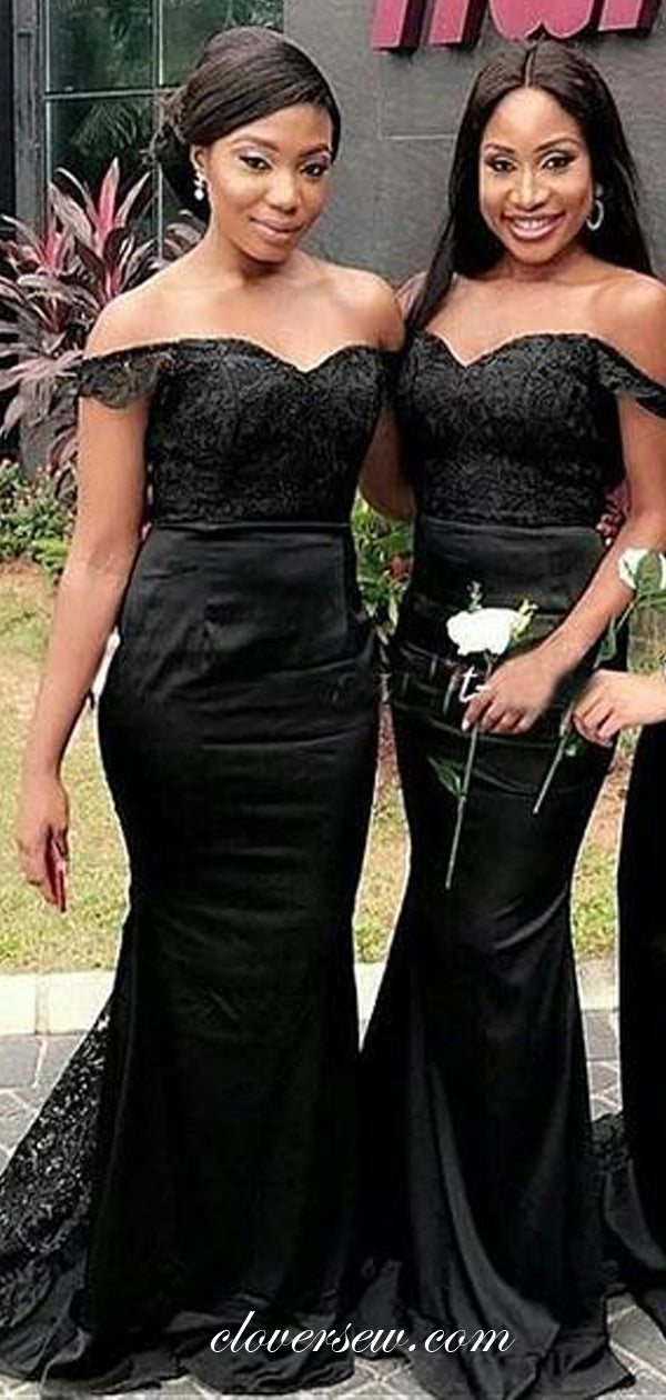 Black Lace Off The Shoulder Mermaid Fashion Bridesmaid Dresses ,CB0127