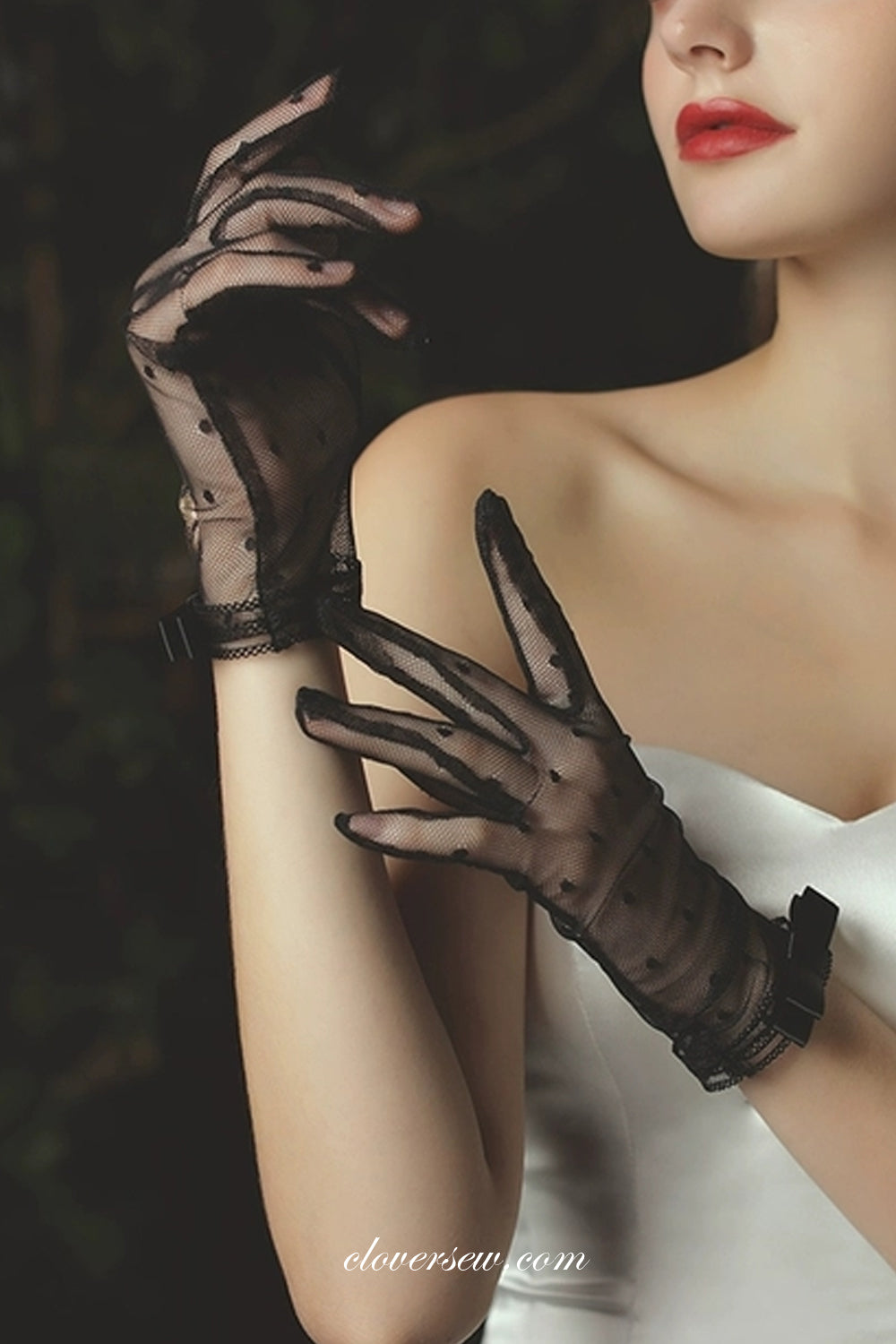 Black Tulle Gloves for Bridal Wedding Party, CG0003