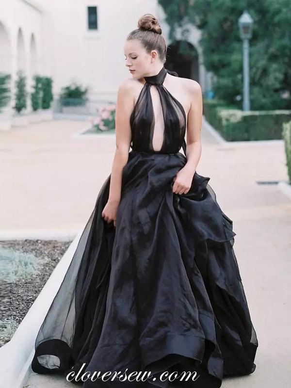 Black Halter Tulle A-line Prom Dresses, CP0008