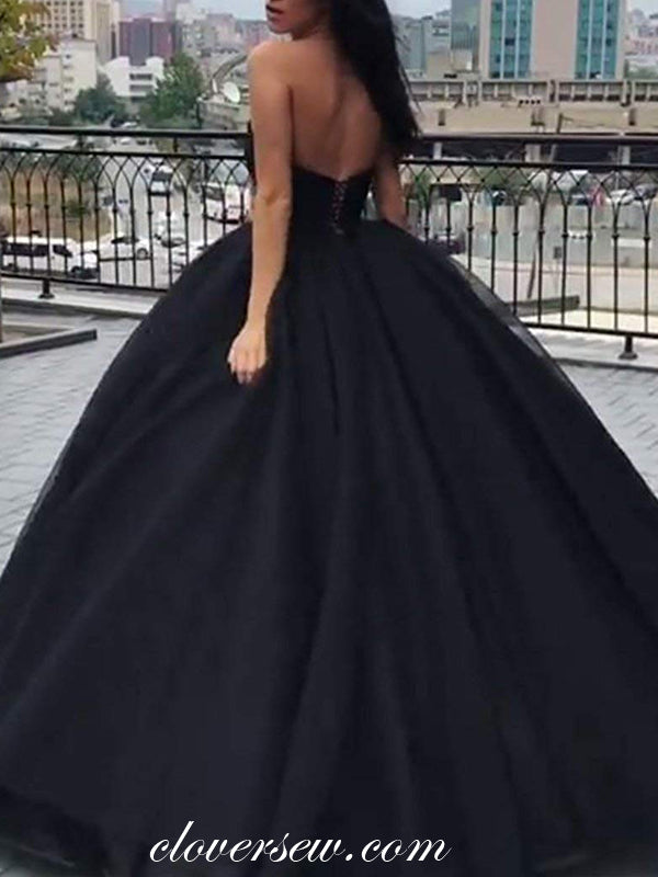 Black Chiffon Satin V-neck Strapless Ball Gown Prom Dresses, CP0024