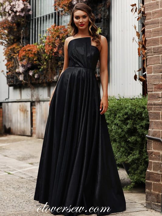 Black Sparkly Organza Strapless Prom Dresses, CP0028