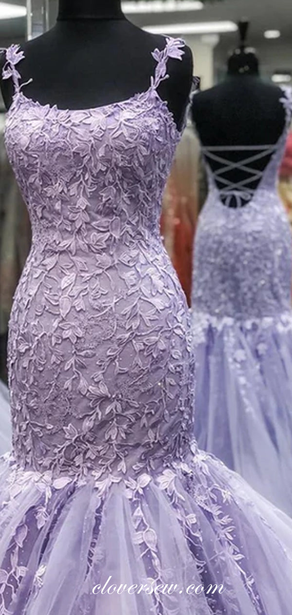 Blue Lace Applique Fashion Mermaid Prom Dresses, CP0582