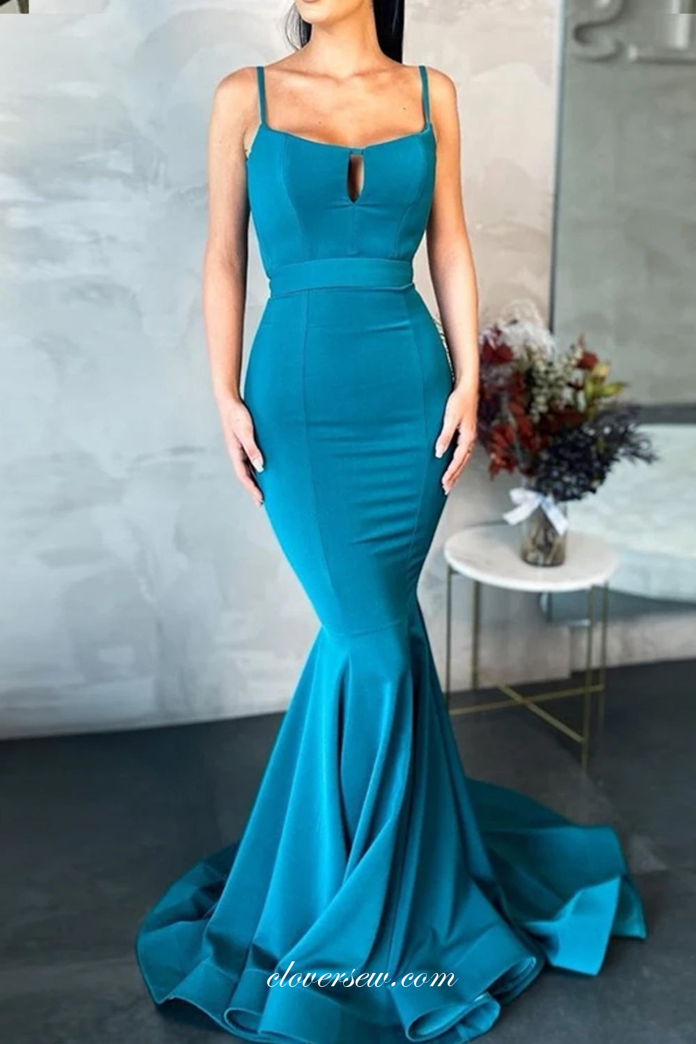 Blue Spaghetti Strap Fashion Mermaid Elegant Prom Dresses, CP0707