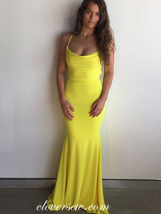 Bright Yellow Spaghetti Strap Sheath Sexy Prom Dresses, CP0496