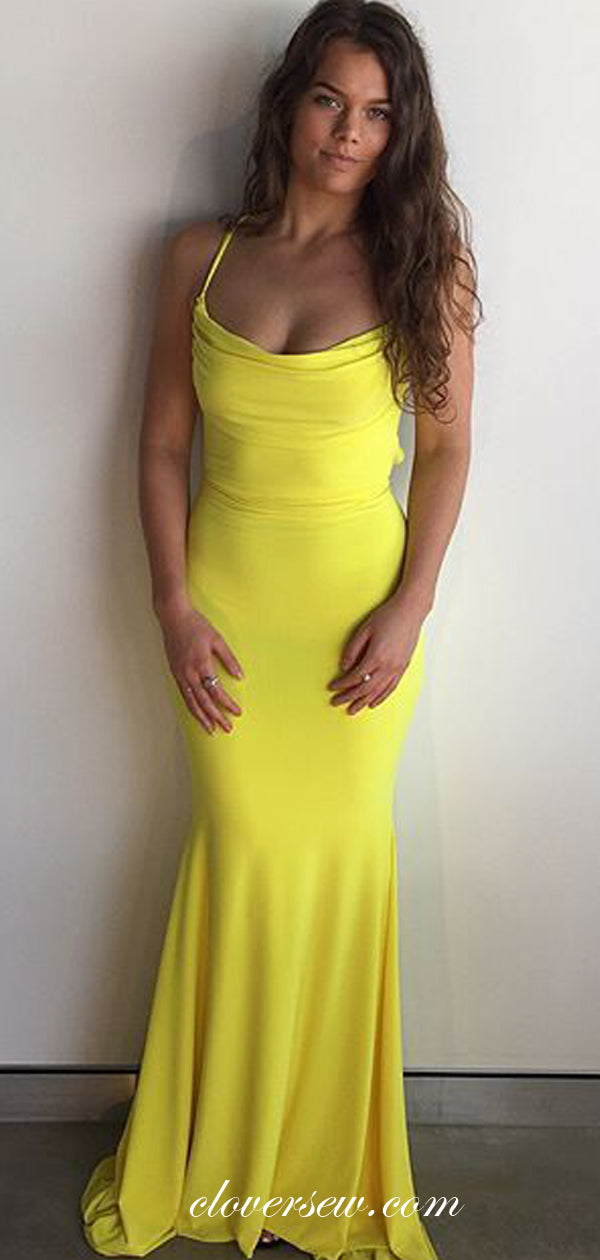 Bright Yellow Spaghetti Strap Sheath Sexy Prom Dresses, CP0496