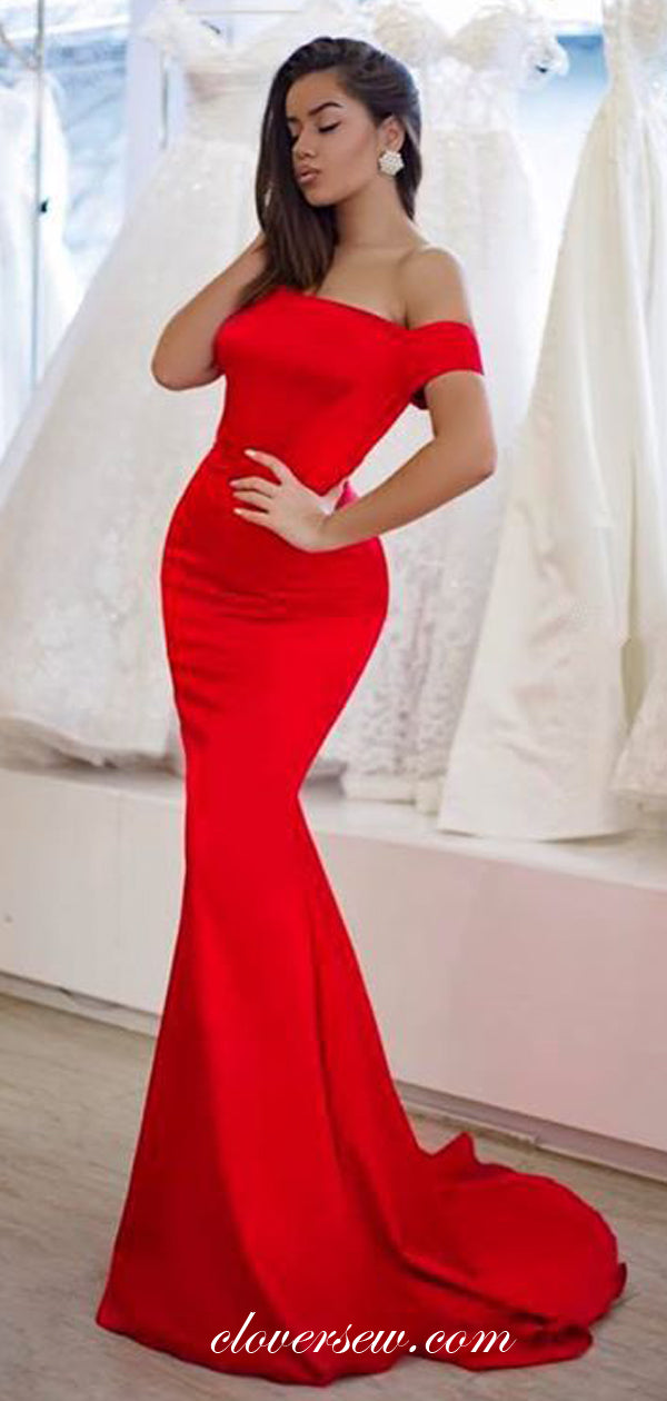 Bright Red Off The Shoulder Mermaid Prom Dresses, CP0021