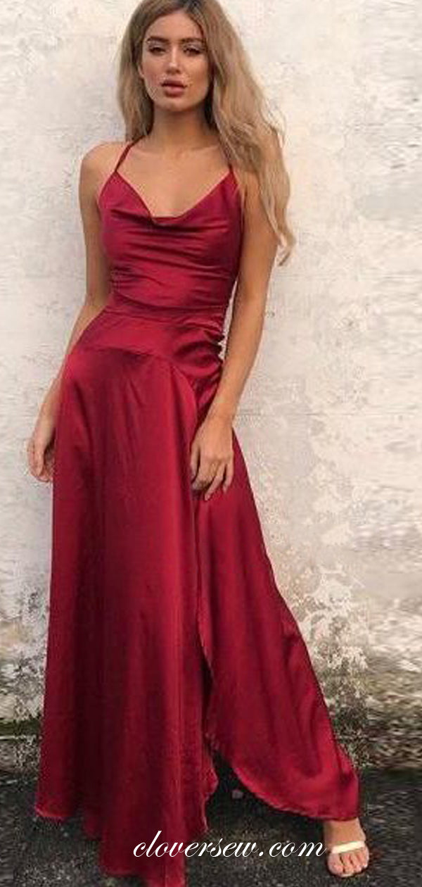 Burgundy Elastic Satin Lace Up Back Sheath Evening Party Dresses ,CP0359
