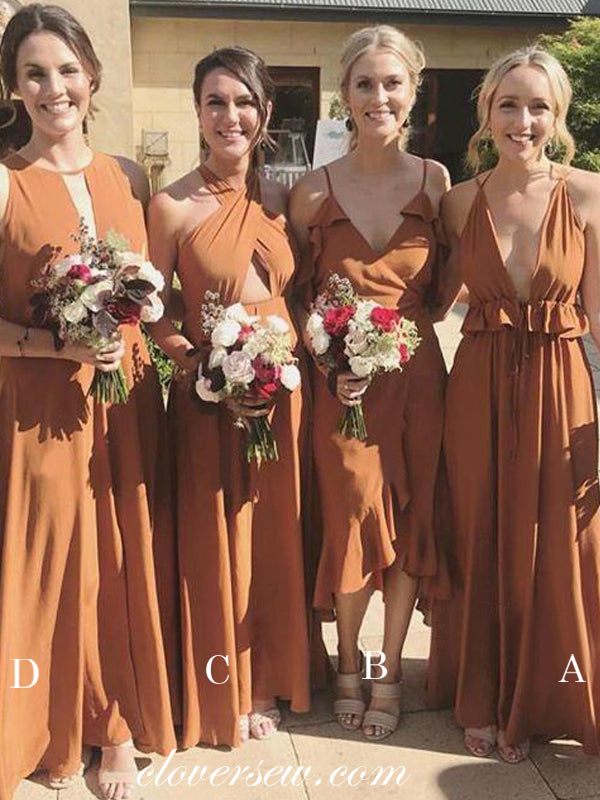 Burnt Orange Mismatched Boho Wedding Party Bridesmaid Dresses, CB0123