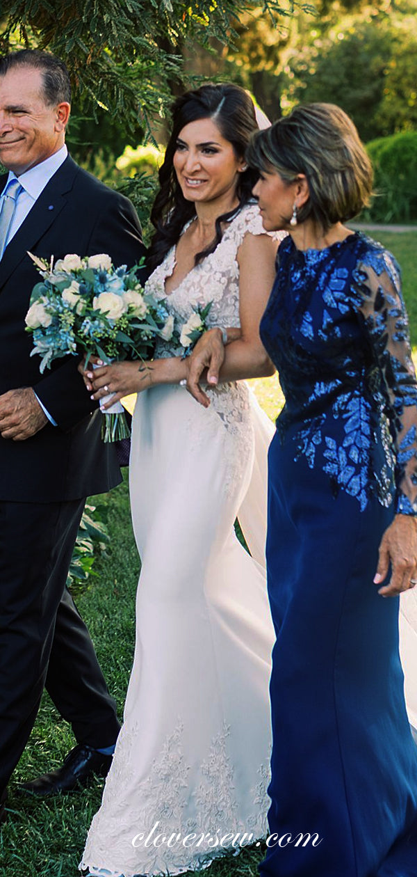 Cap Sleeves Lace Mermaid Elegant Wedding Dresses With Train, CW0216