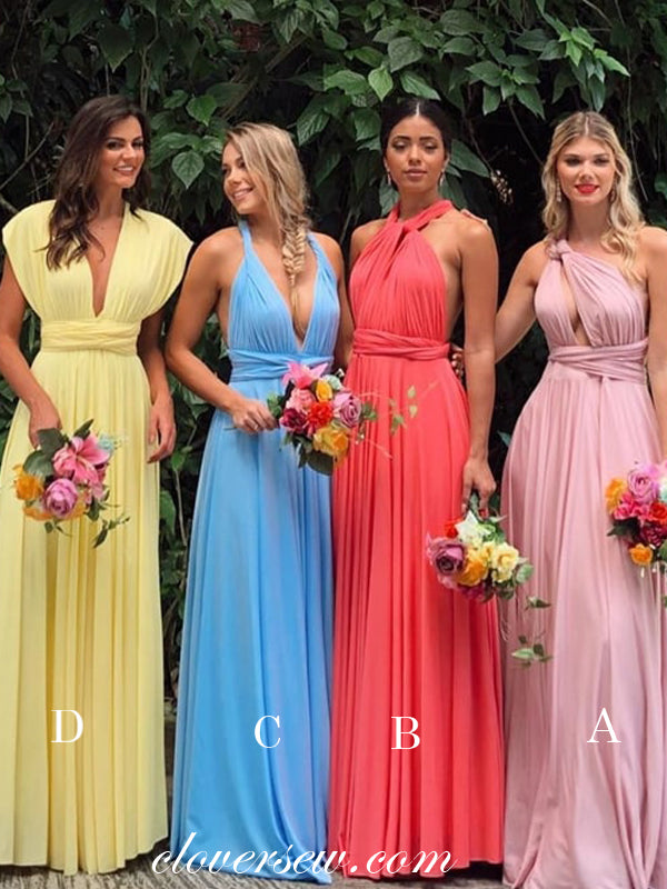 Convertible Jersey Mismatched Sleeveless A-line Bridesmaid Dresses, CB0091