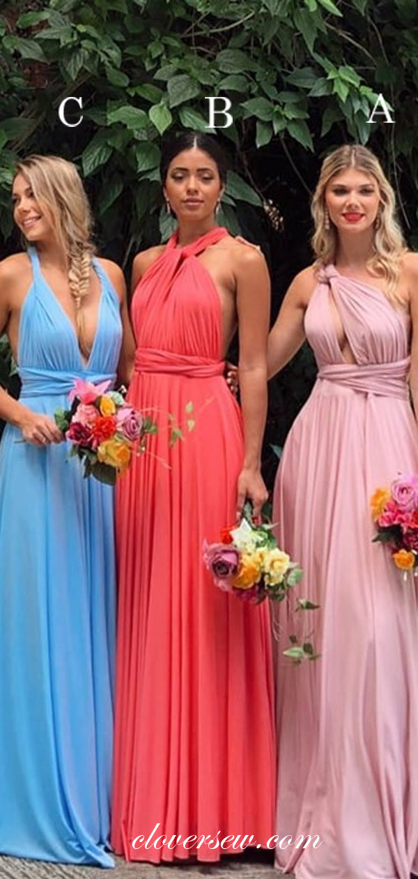 Convertible Jersey Mismatched Sleeveless A-line Bridesmaid Dresses, CB0091