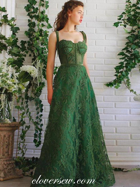 Dark Green Lace Sleeveless A-line French Prom Dresses, CP0944