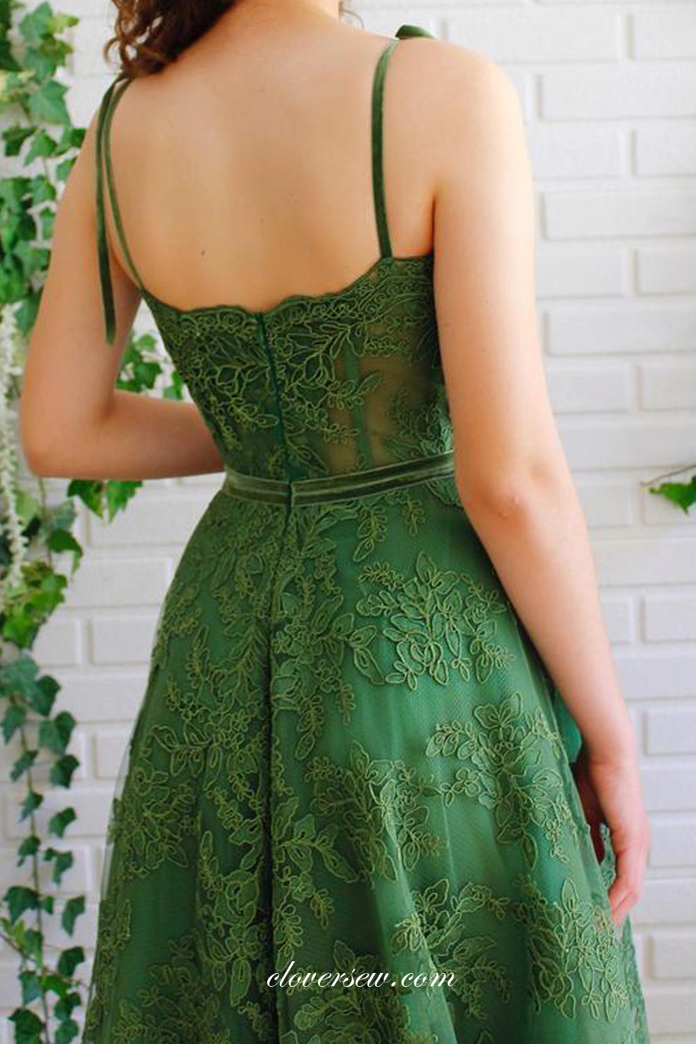 Dark Green Lace Sleeveless A-line French Prom Dresses, CP0944