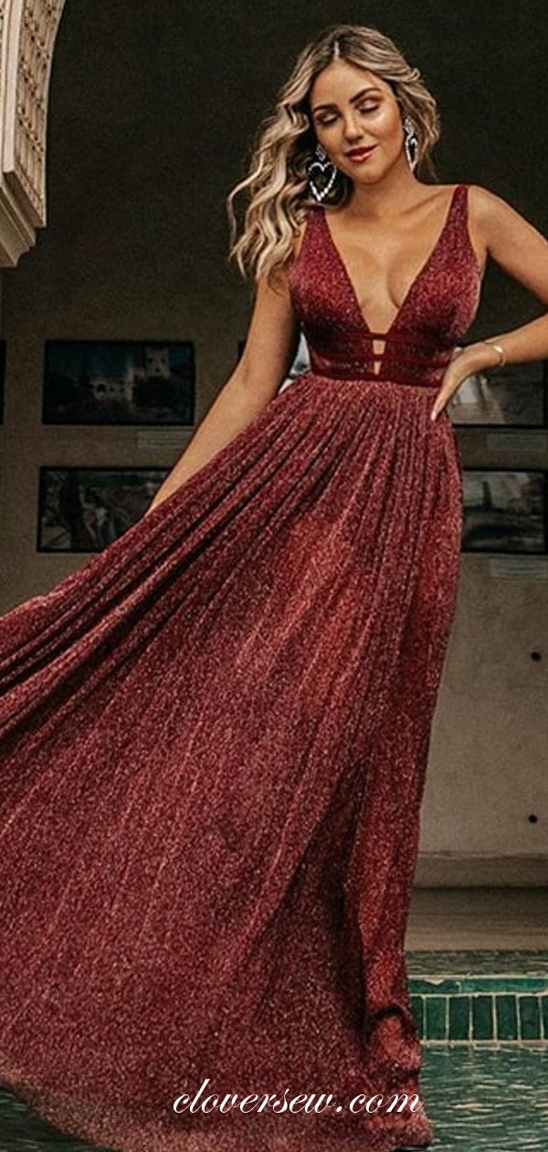 Dark Burgundy Sequin Tulle Sleeveless A-line Prom Dresses,CP0318