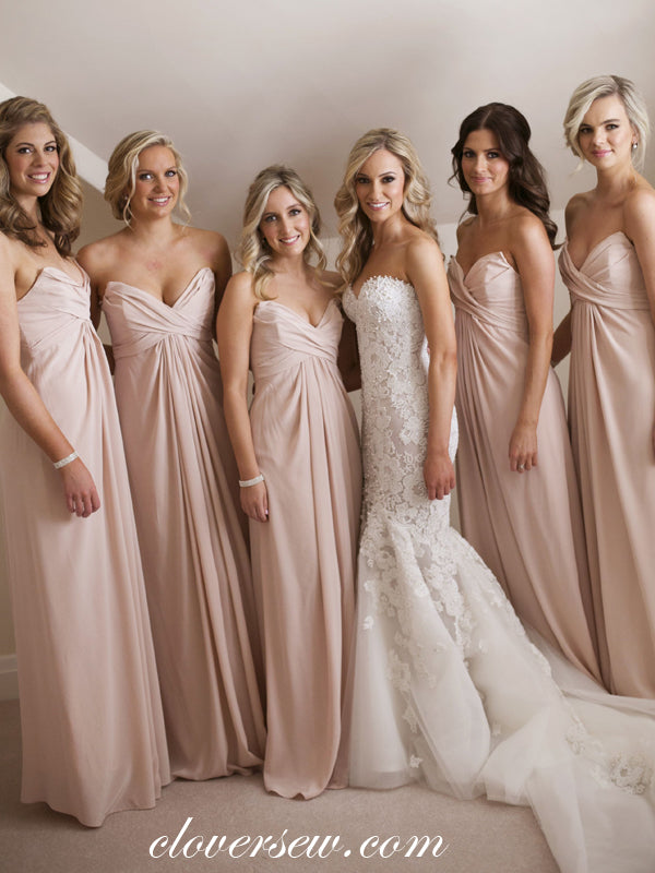 Dusty Pink Chiffon Pleat Sweetheart Strapless Bridesmaid Dresses ,CB0171