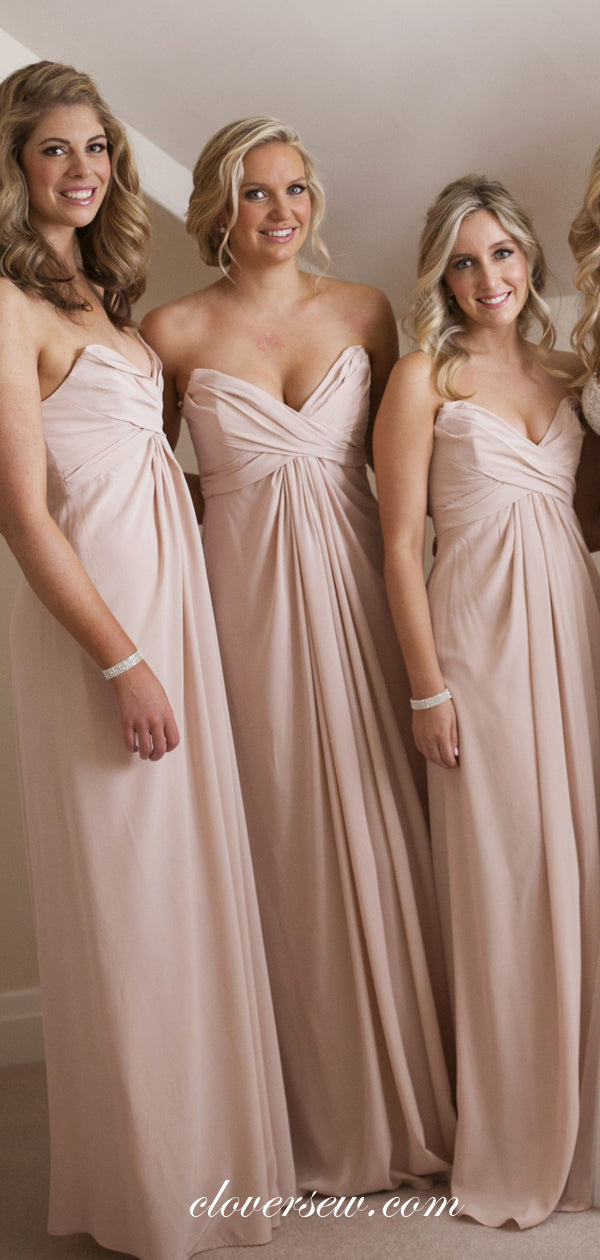 Dusty Pink Chiffon Pleat Sweetheart Strapless Bridesmaid Dresses ,CB0171