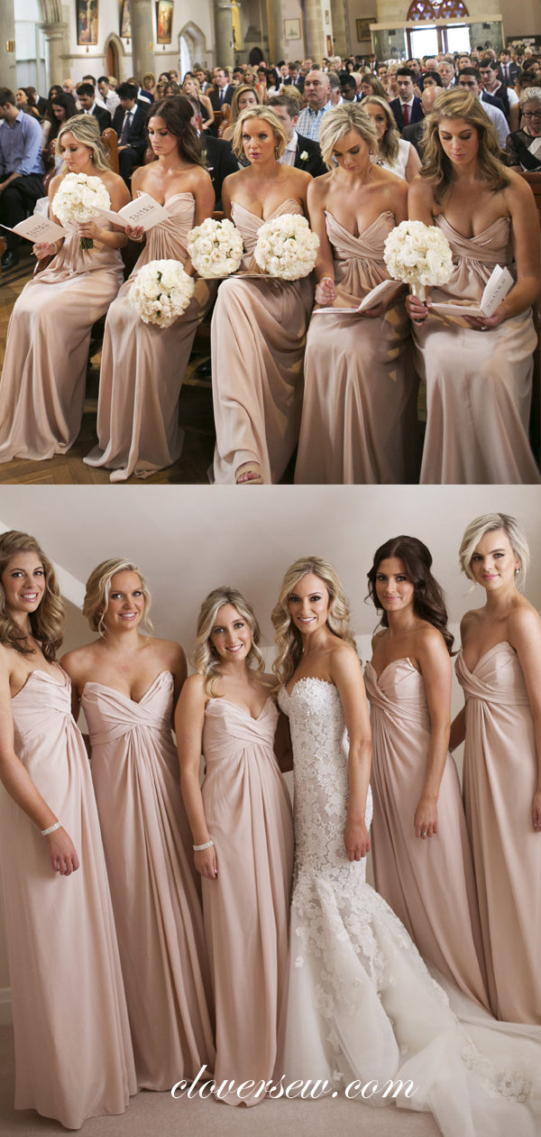 Dusty Pink Chiffon Pleat Sweetheart Strapless Bridesmaid Dresses ,CB0171