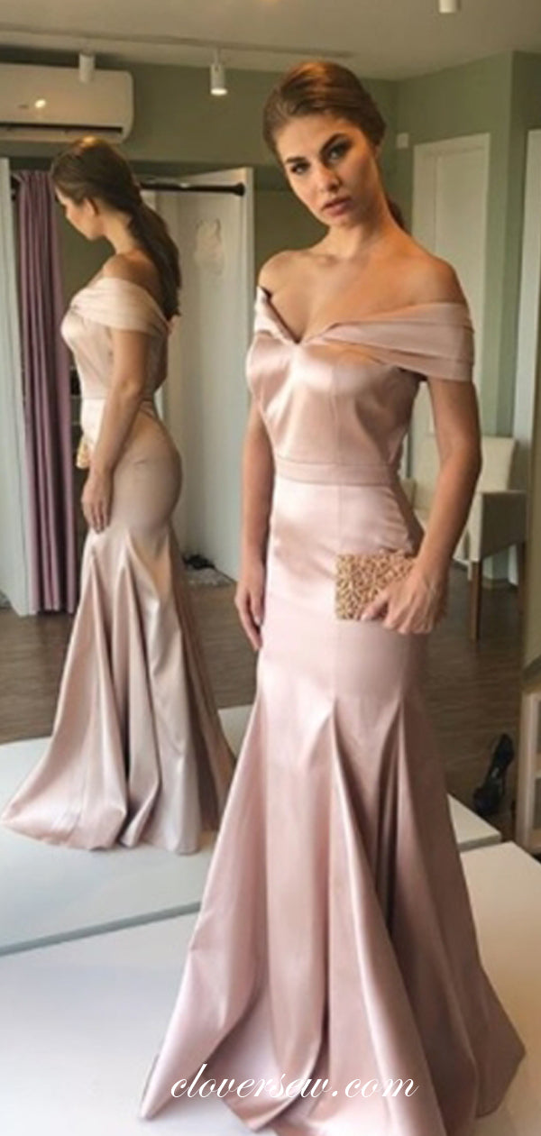 Dusty Pink Satin Off The Shoulder Mermaid Formal Dresses, CP0516
