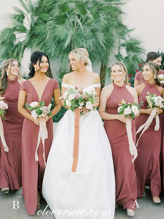 Dusty Rose Mismatched Sheath Simple Elegant Long Bridesmaid Dresses , CB0125