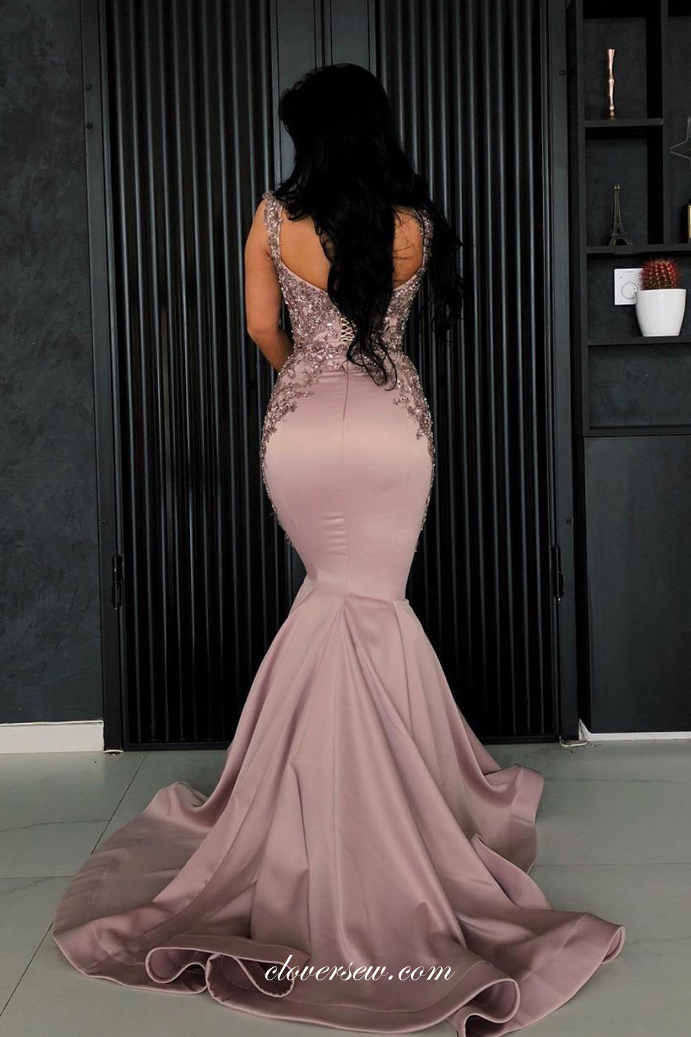 Dusty Rosy 3D Applique Mermaid Fashion Evening Dresses, CP0750