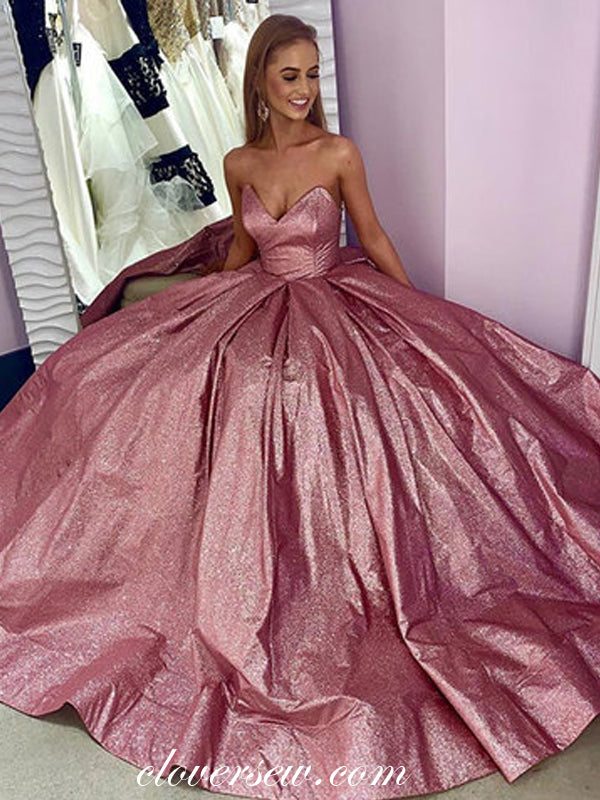 Dusty Rose Shiny Satin Sweetheart Strapless Prom Dresses, CP0128