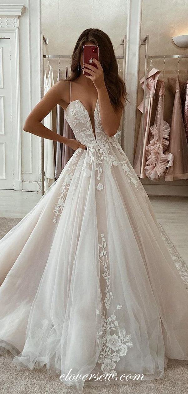 Fashin Applique Spaghetti Strap A-line Wedding Dresses, CW0187