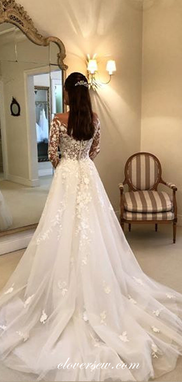 Fashion Lace Tulle Long Sleeves A-line Wedding Dresses ,CW0168