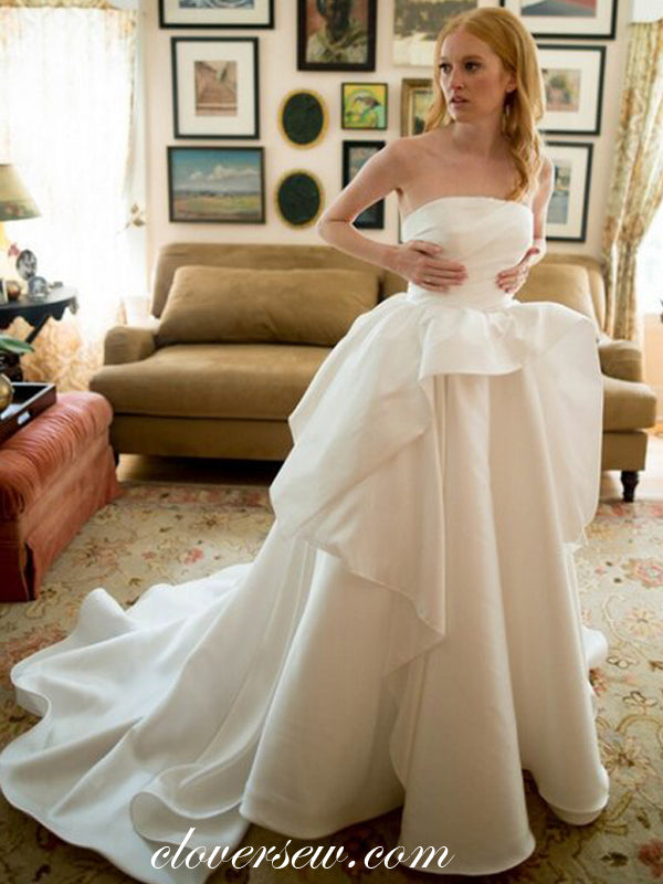 Fashion Satin Strapless Ruffles Ball Gown Wedding Dresses,CW0143