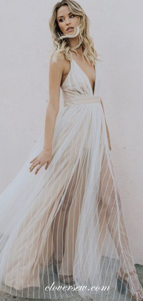 Fashion Tulle Spaghetti Strap V-neck Boho Beach Wedding Dresses,CW0140