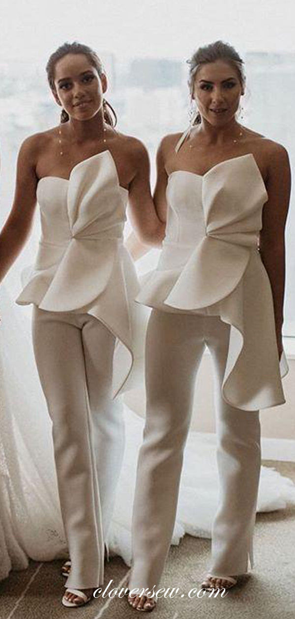 Fashion White Jumpsuit With Bowknot Bridesmaid Dresses, CB0181