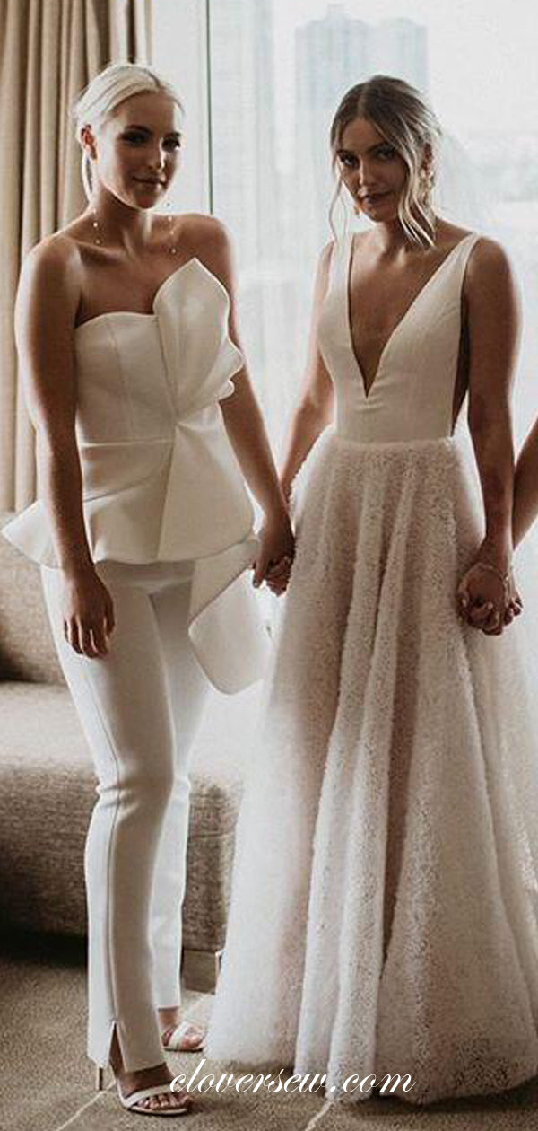 Fashion White Jumpsuit With Bowknot Bridesmaid Dresses, CB0181