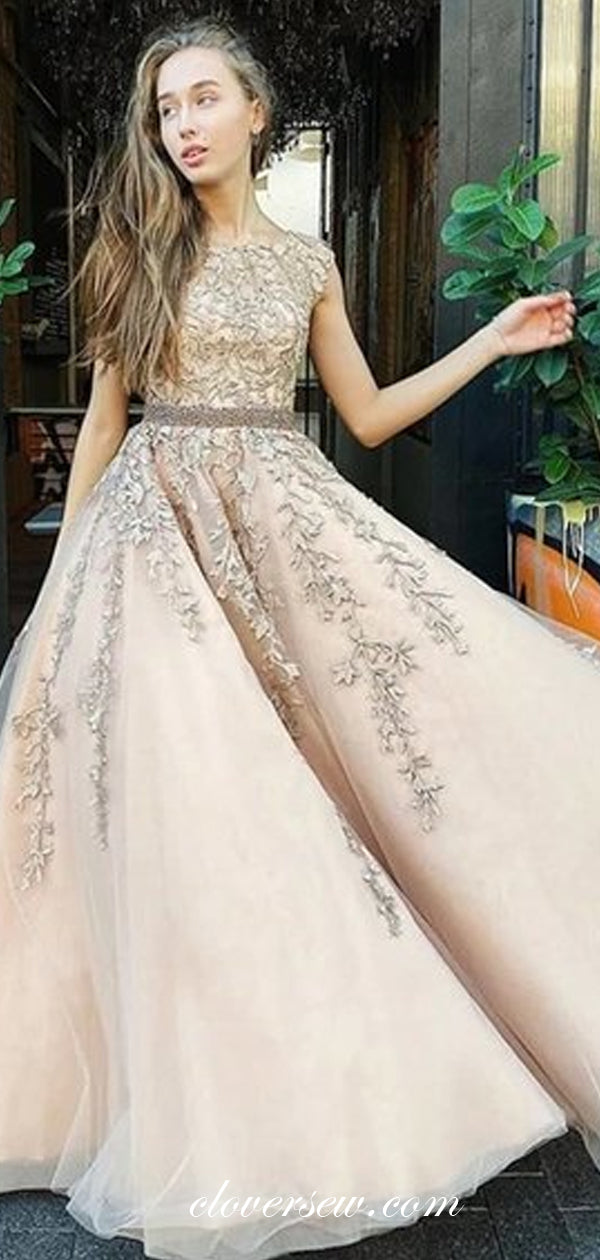 Fashion Lace Applique Lace Up Back A-line Prom Dresses ,CP0432