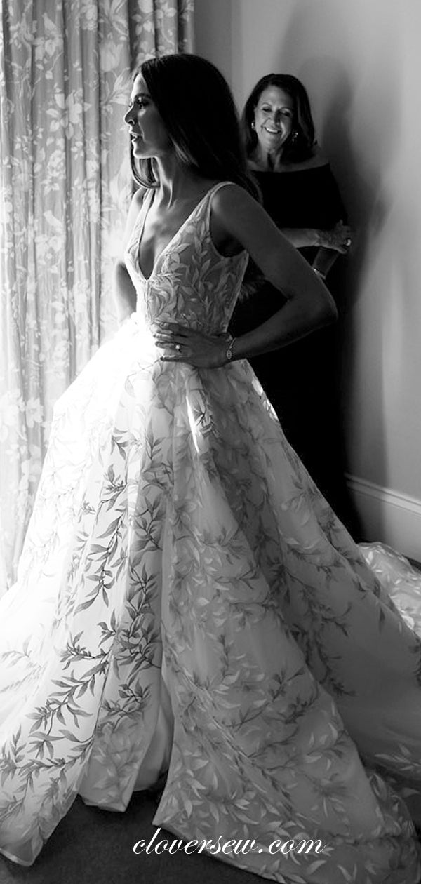 Fashion Leaves Lace Convertible Two Piece Detachable Wedding Dresses, CW0020