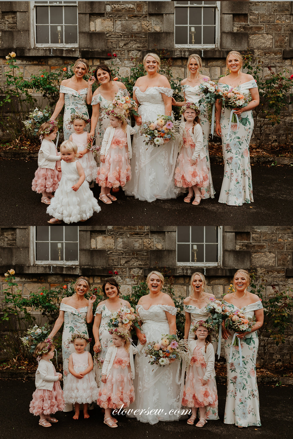 Floral Printed Chiffon Mismatched Sheath Long Bridesmaid Dresses, CB0263