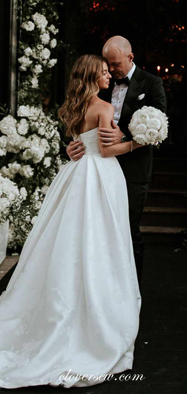 Floral Satin Sweetheart Strapless Side Slit Wedding Dresses,CW0091