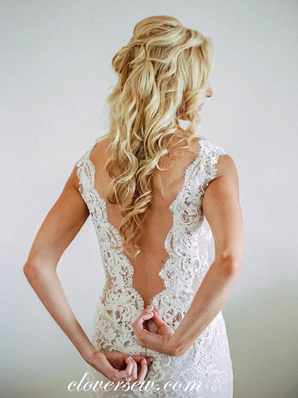 Fully Lace Sleeveless V-back Mermaid Elegant Wedding Dresses,CW0081