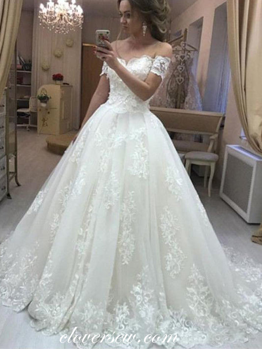Gorgeous Lace Applique Off The Shoulder Ball Gown Wedding Dresses,CW0163