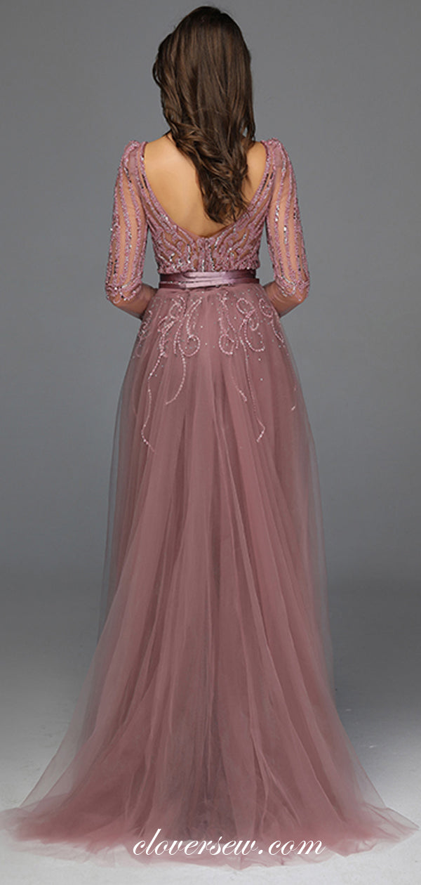 Gorgeous Tulle Bead Applique Long Sleeves Sheath Formal Dresses, CP0184