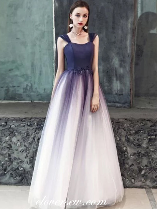 Gradient Grape Tulle Sleeveless A-line Elegant Prom Dresses, CP0607