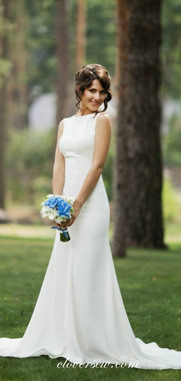 Illusion Lace Applique Back Ivory Wedding Dresses ,CW0234